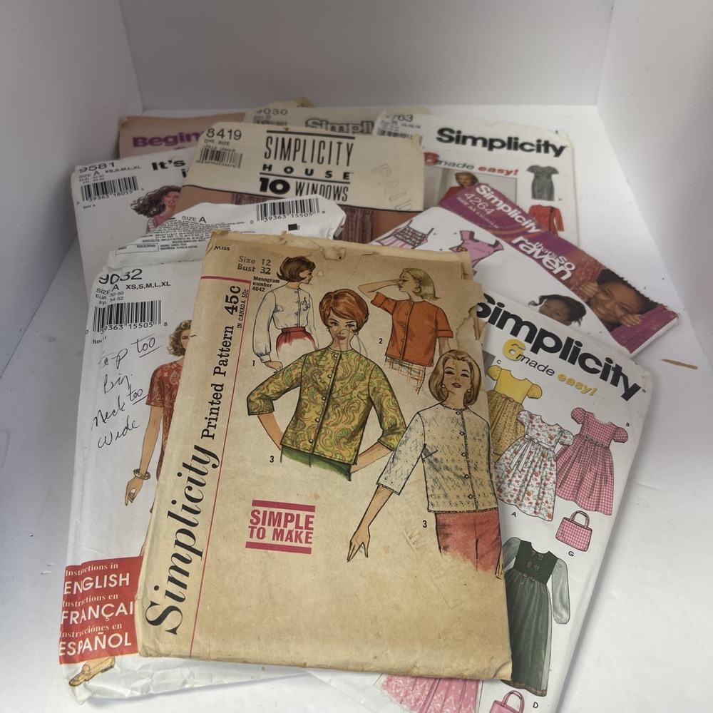 Lot Of Simplicity Patterns 9 Curtains Tops Kids Dresses Vintage